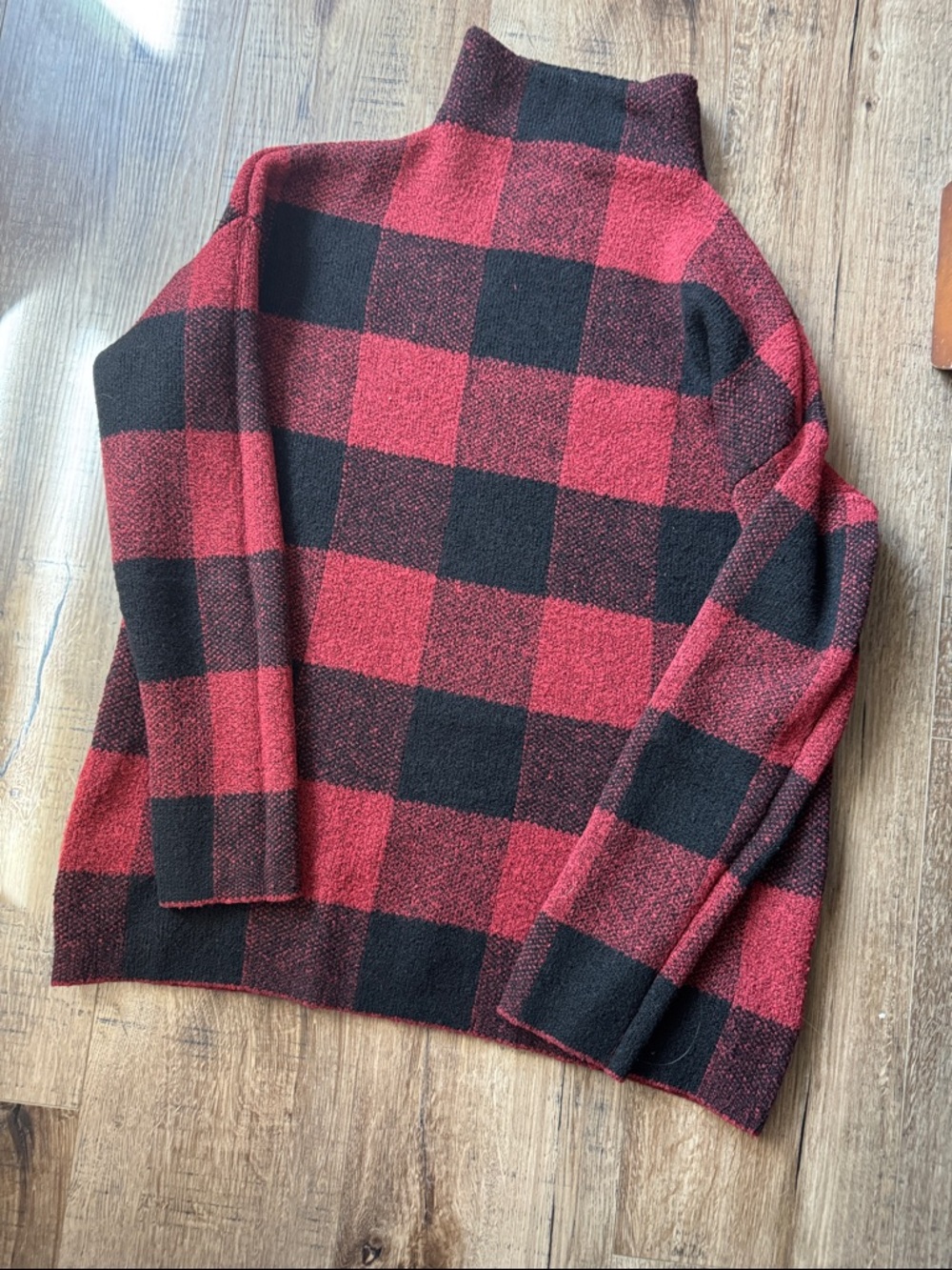 Christian Siriano Red and Black Buffalo-Check Turtleneck Sweater